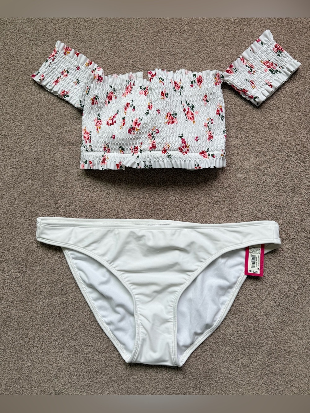 XHILARATION - WHITE FLORAL BIKINI SWIM SET - LARGE TOP /X-LARGE BOTTOM